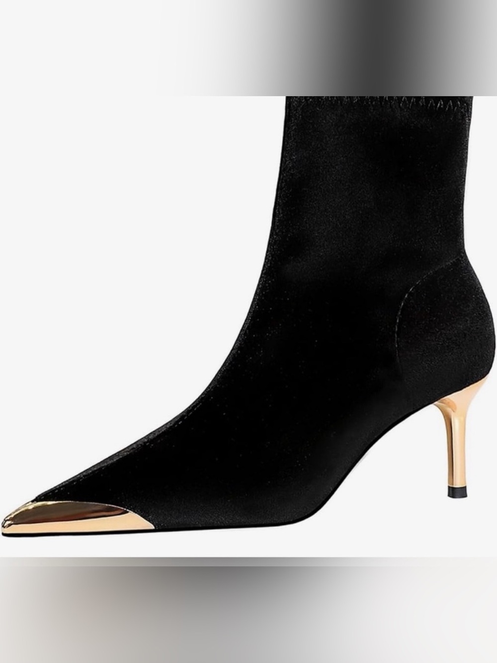 Newbella Black Velvet Ankle Boots with Gold Toe and Heel